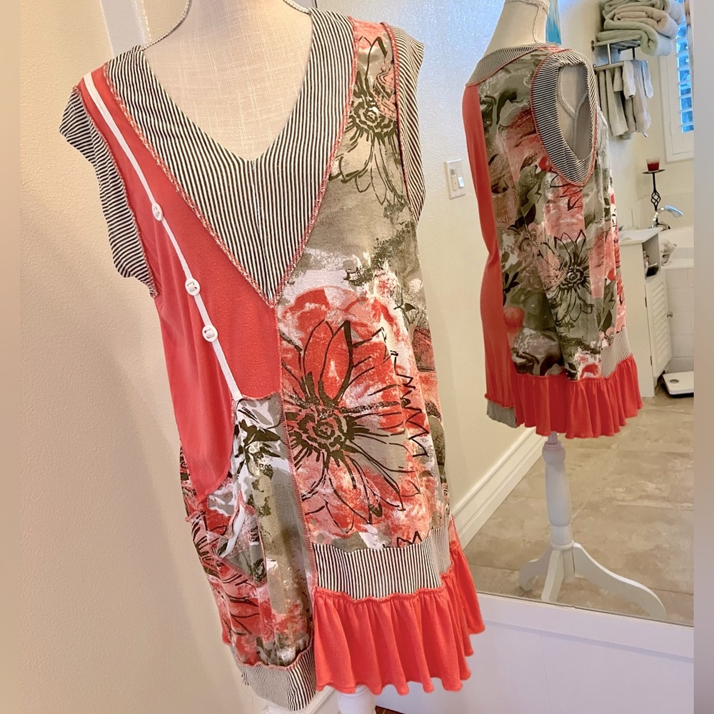 Joe Browns floral & striped dress/coverup w/button & ruffle hem details, size 12